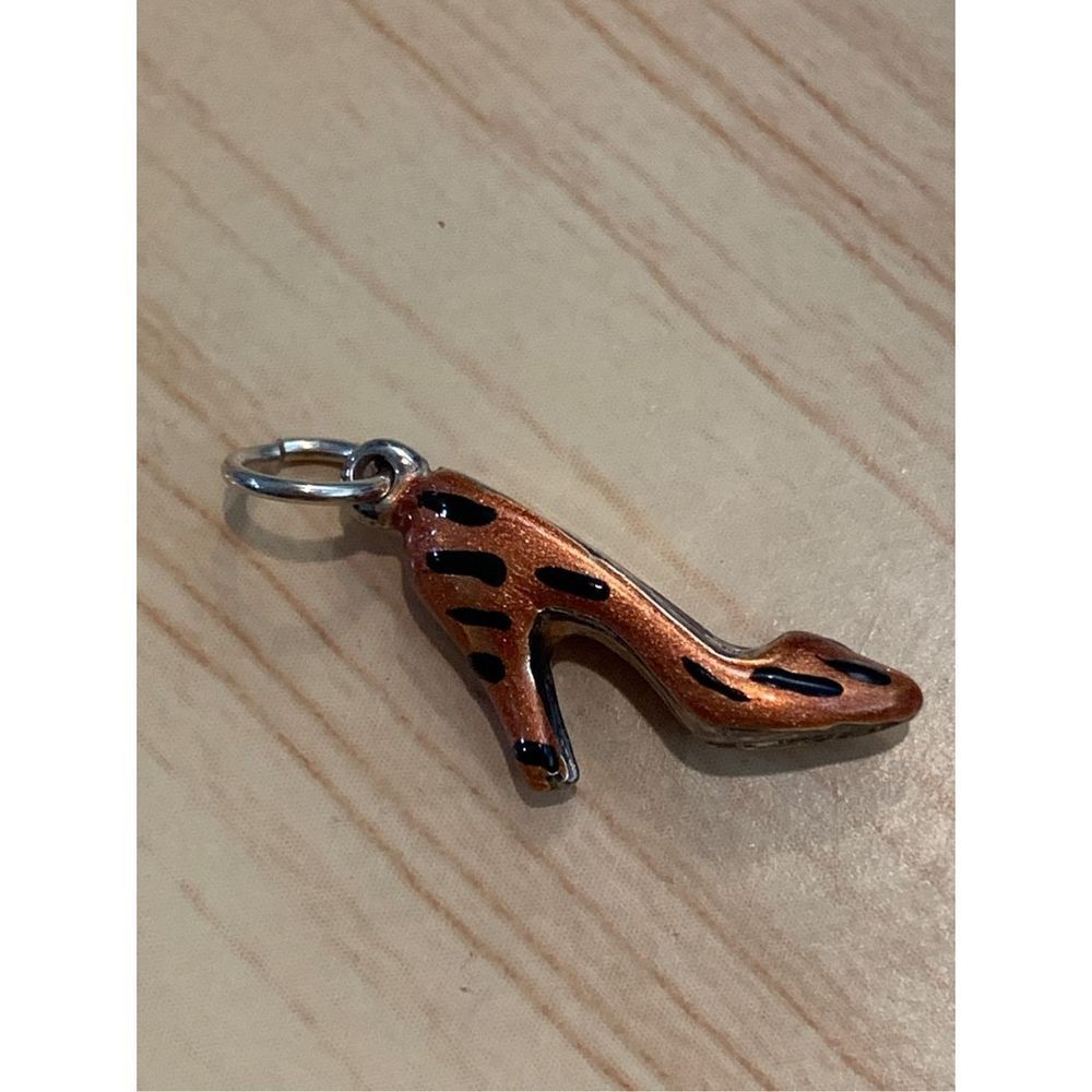 Vintage Orange Black Ladies High Heel Shoe Sterling Silver Jewelry Charm #mom